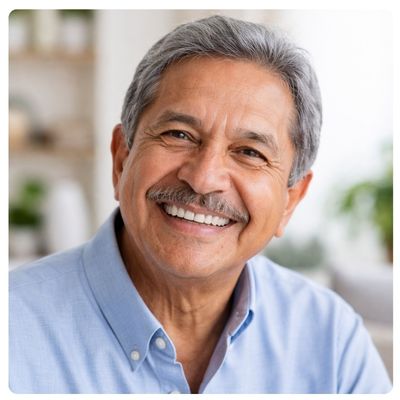 Happy patient smiling confidently after receiving custom removable dentures at Top Dental in Virginia and Maryland